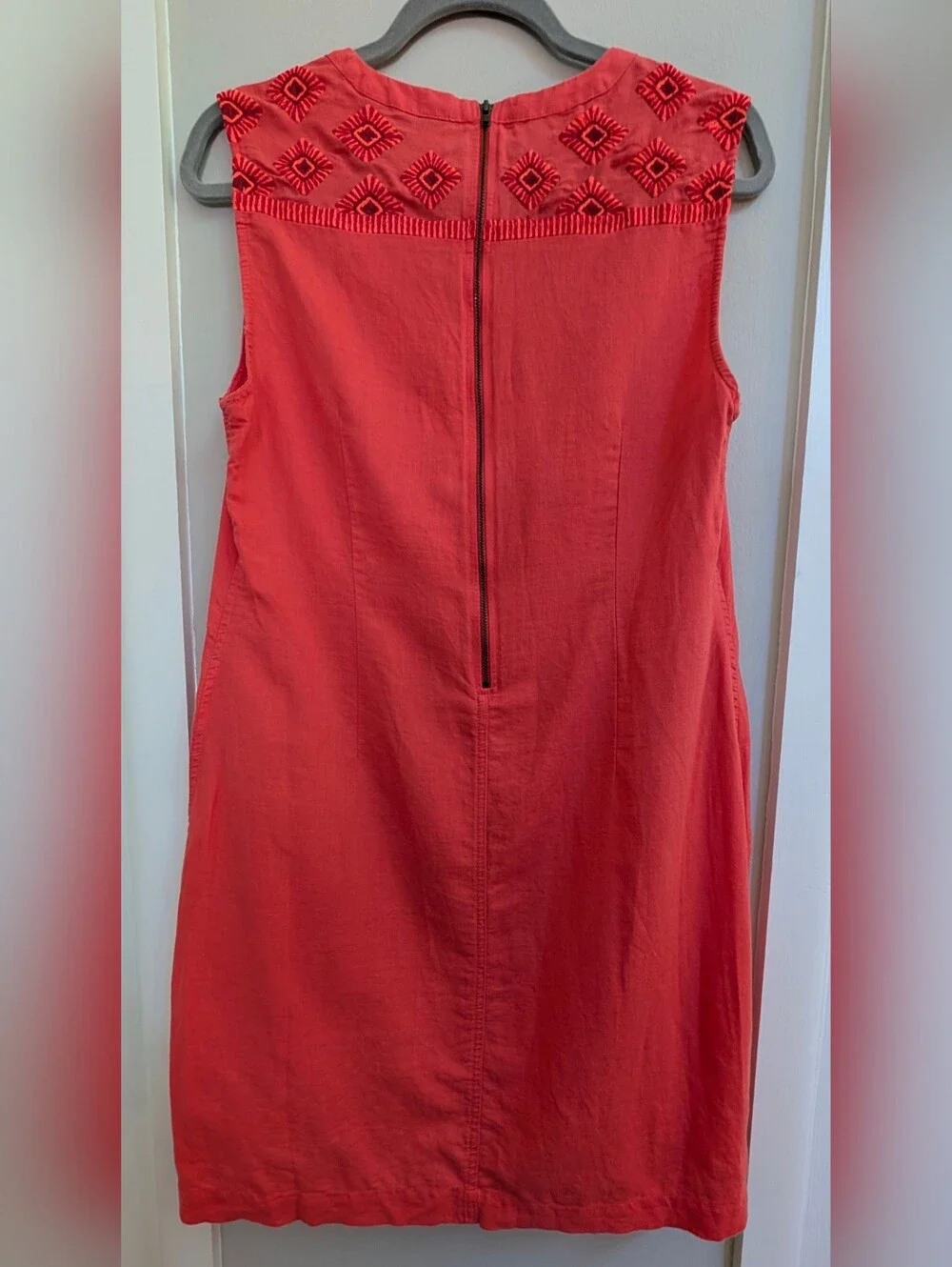 J Crew Womens Coral Sunburst Linen Blend Sleeveless Shift Dress